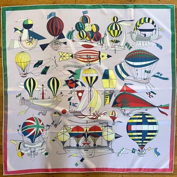 Hermes Accessories - NIB Hermes Les Folies Du Ciel Double Face Silk Scarf 90, Pink, Hot Air Balloon